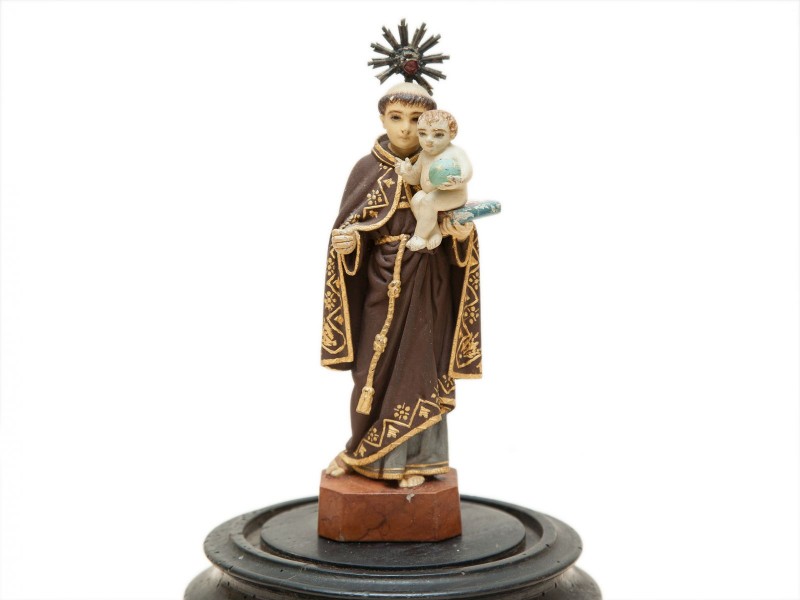 SANTO ANTÓNIO COM MENINO JESUS SALVADOR DO MUNDO DENTRO DE REDOMA