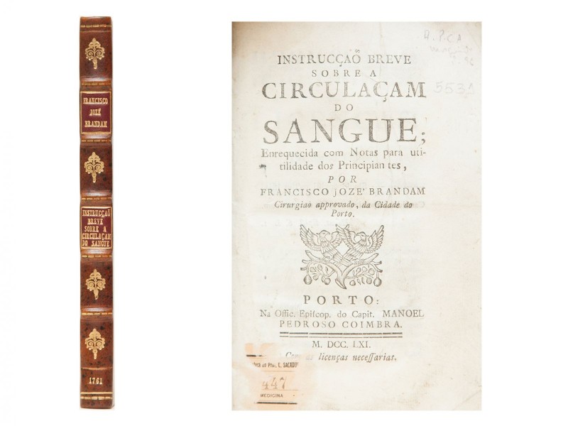 BRANDAM (FRANCISCO JOSÉ) – INSTRUCÇAÕ BREVE SOBRE A CIRCULAÇAM DO SANGUE; Enrequecida com Notas para utilidade dos Principiantes, POR FRANCISCO JOZÉ BRANDAM, Cirurgiaõ approvado, da cidade do Porto.